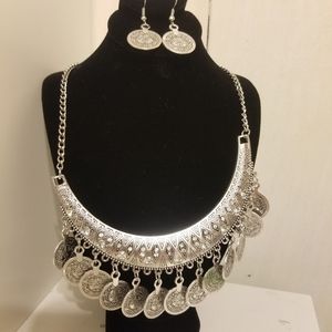 Hand Carved BOHO Gypsy Necklace and Earrings Set